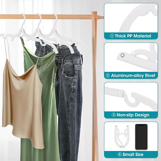 30 Pcs Travel Hangers Portable Foldable Travel Hanger Organizer, Plastic Cruise Essentials Clothes Drying Rack Folding Hangers for Camping Flying RV Europe Vacation Essentials Suitcase, White - Image 4