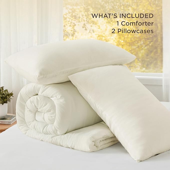 Bedsure King Comforter Set, Ivory Soft Prewashed Bedding for All Seasons, 3 Pieces GentleSoft™ Bed Set, 1 Lightweight Comforter (104"x90") and 2 Pillowcases (20"x36")