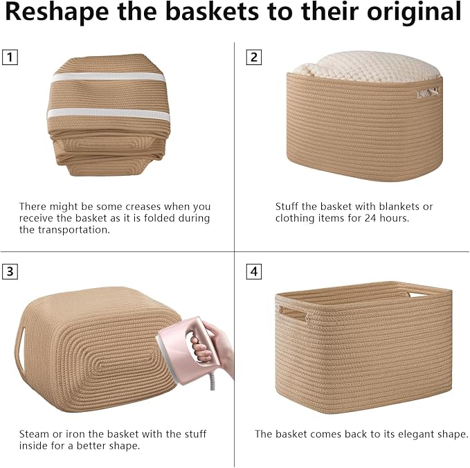 OIAHOMY 4 Pack Storage Baskets for Organizing, Cube Storage Bins for Shelves, Rectangle Storage Baskets With Handles, Woven Baskets for Storage, 12.7''Lx9''Wx7.8''H, Yellow - Image 7