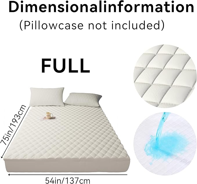 WESLEEPER Mattress Protector Waterproof Mattress Protector Mattress Bed Cover Super Soft Breathable Machine Washable Cover for Home, Bedroom, Hotel (White, Full)