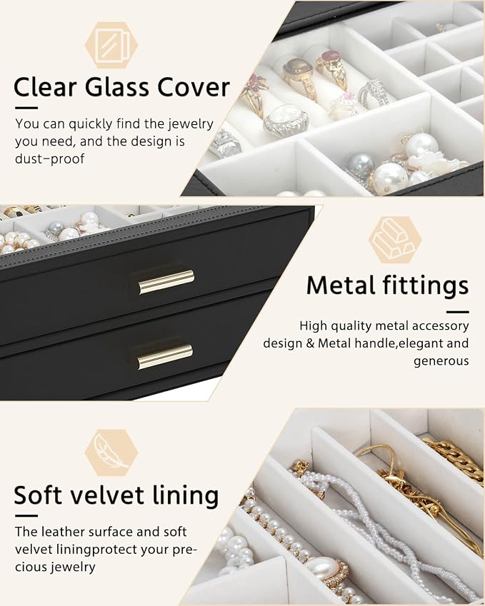 AKOZLIN Jewelry Box with Clear Lid Functional Leather Jewelry Storage Organizer Case 2 Drawers for Women Girls Necklace Ring Bracelet Earring - Image 4