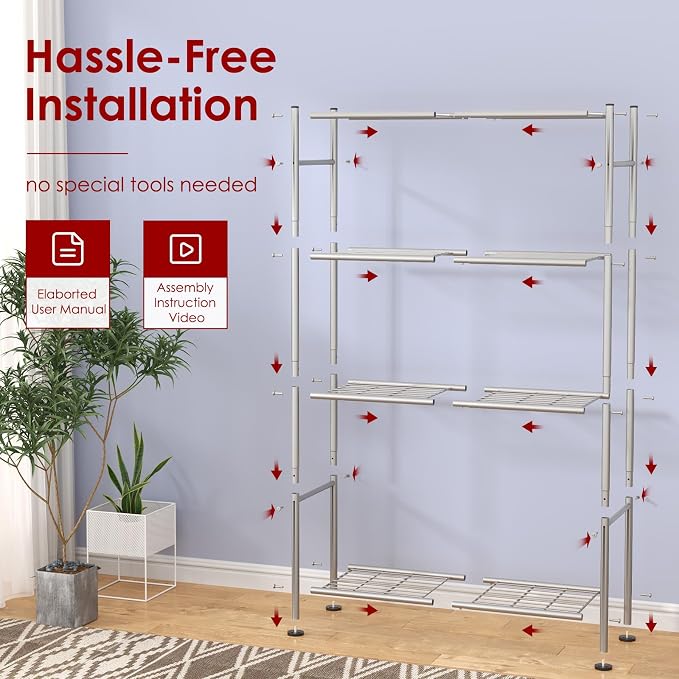 Sakugi Storage Shelves - 4 Tier Shelf Organizer, Heavy Duty Garage Shelving Unit with Leveling Feet, Stable Metal Shelves Organizer for Pantry, Kitchen and Closet, 33.0" W x 12.6" D x 57.2" H, Silver - Image 7