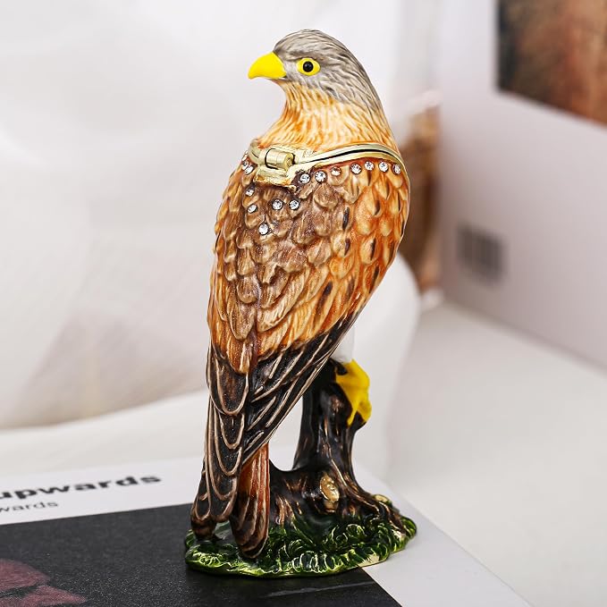 Hand Painted Animal Trinket Box for Home Decor, Hinged Jewelry Organizer Storage, Unique Personalized Collectible Keepsake Figurine Handmade Decorative Ornament Gifts (Kestrel) - Image 5