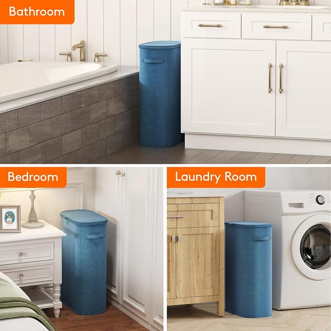 Lifewit Slim Laundry Basket with Lid, Narrow Large Laundry Hamper with Plastic Handles and Removable Bag, Tall Foldable Dirty Clothes Hampers for Laundry Room, Bedroom, Bathroom, Dorm, 65L Dark Blue - Image 9