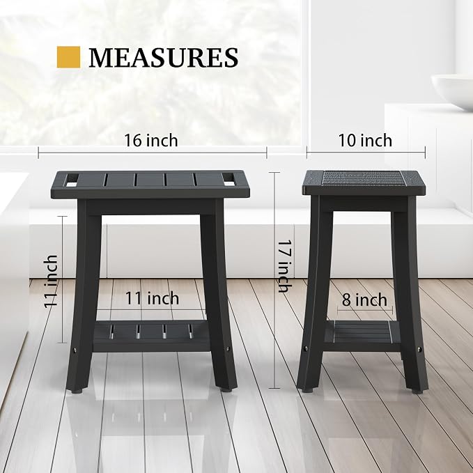 HIPS Shower Bench Inside Shower Stool with Storage Shelf, Waterproof Spa Bath Chair for Bathroom, Seat or Organizer for Living Room, Bedroom - Great for All Ages Unisex Elderly (Small, Black) - Image 3