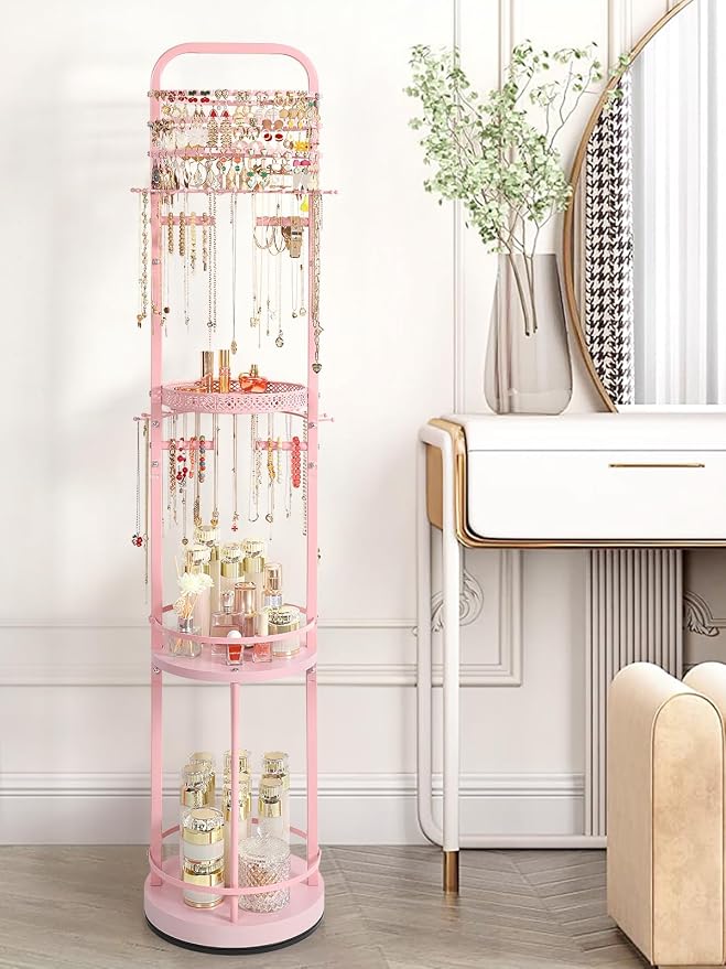 Jewelry Holder Organizer, Floor Jewelry Organizer with Earring Organizer Necklace Holder, Rotating Jewelry Stand Necklace Display Earring Storage, Large Hanging Jewelry Tree for Jewlery Bracelet Ring - Image 6