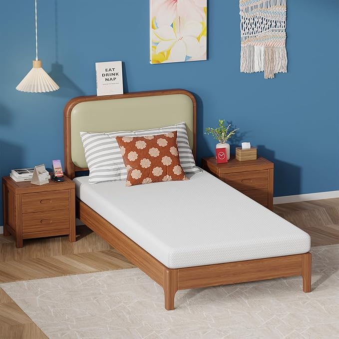 FDW 5 Inch Twin Mattress, Medium Firm Gel Memory Foam, Cooling Ventilated Foam, Pressure Relief, White, Removable Washable Cover, Bed in a Box, CertiPUR‑US Certified