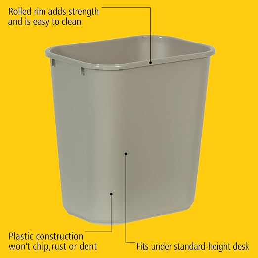 Rubbermaid Commercial Products Resin Wastebasket/Trash Can, 7-Gallon/28-Quart, Beige, Plastic, for Bedroom/Bathroom/Office, Fits Under Desk/Sink - Image 4