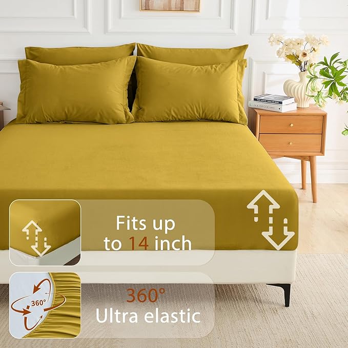 MUXHOMO 7 Pieces Full Comforter Set, Soft Bed in a Bag Full Size, All Season Bedding Set with Comforter, Flat Sheet, Fitted Sheet, Pillowcases & Shams, Mustard Yellow