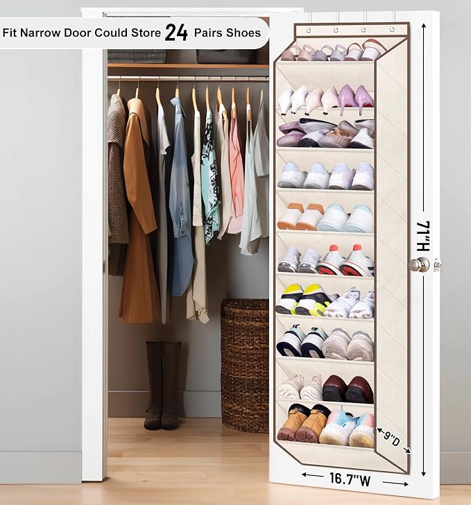SLEEPING LAMB Shoe Rack for Door, Kids Door Shoe Organizer for Closet hanger, Narrow Hanging Sneaker Storage with Large Deep Pockets for Toddler, Girl, Baby Room Decor, Beige - Image 2