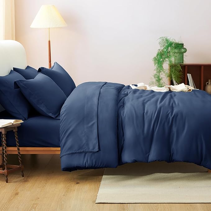 CozyLux Full Size Comforter Sets Navy Blue, 7 Pieces Bed in a Bag Full Comforter Set with Sheets, Luxury Bedding Set with Down Alternative Comforter, Fitted Sheet, Flat Sheet, Pillowcases & Shams