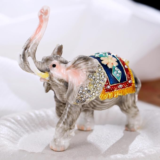 Hand Painted Animal Trinket Box for Home Decor, Hinged Jewelry Organizer Storage, Unique Personalized Collectible Keepsake Figurine Handmade Decorative Ornament Gifts (Lucky Elephant) - Image 4