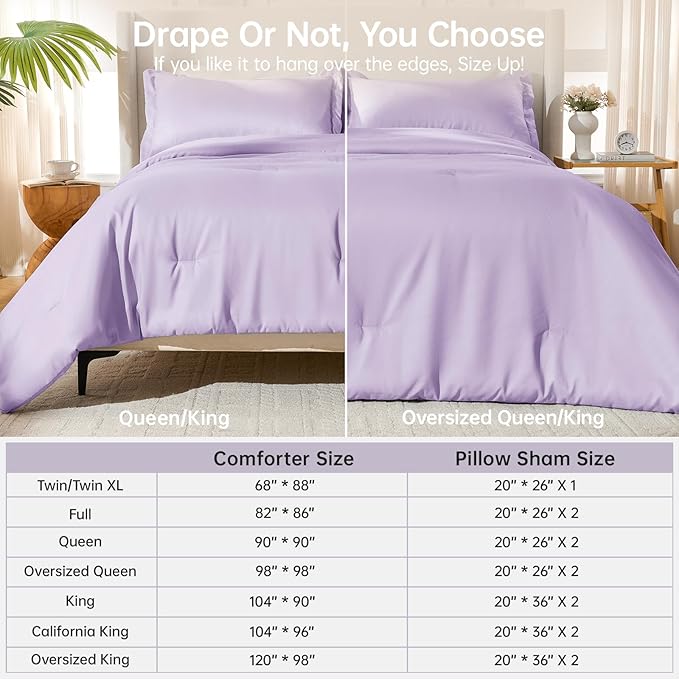 MUXHOMO King Size Comforter Set, All Season Ultra Soft Down Alternative Bedding - 3 Piece Lightweight Bed Set Includes 1 Comforter (104"x90") and 2 Pillow Shams (20"x36"), Crystal Purple
