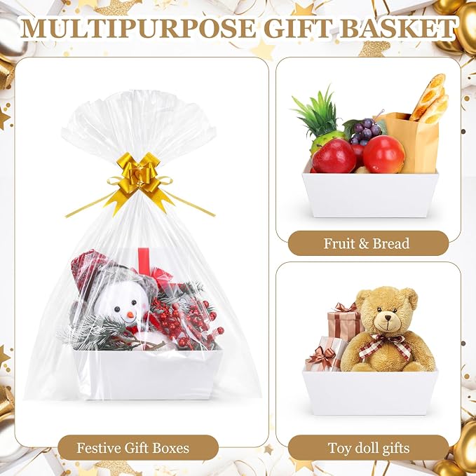 AFOROEOA 6PACK Baskets For Gifts Empty, 10x12”Thick White Gift Basket with 6 Bows 6 Bags Empty Gift Baskets for Christmas, Valentine’s Day, Easter, Birthdays, Valentine’s Day Wrapping Gift - Image 9