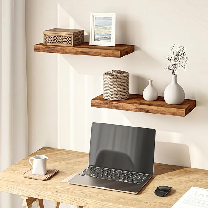 Fixwal Floating Shelves for Wall, 15.7" Wood Wall Mounted Shelves for Living Room, Bedroom, Bathroom and Kitchen, for Storage, Books, Room Decor (Rustic Brown, Set of 2) - Image 4