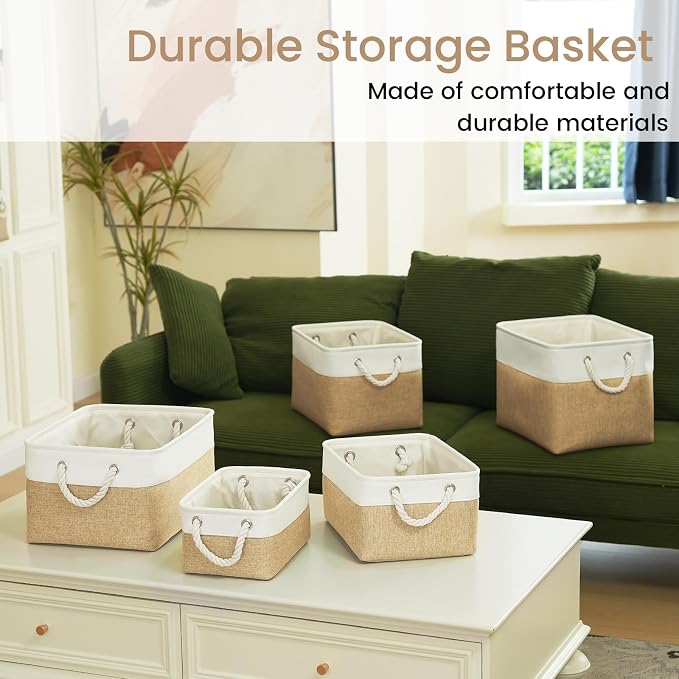 Large Storage Baskets- 15.7x11.8x8.26 inch Storage Bins for Shelves and Closet Organizing, Foldable Fabric Bin for Home Organization Clothes and Laundry (3-Pack, White&Khaki) - Image 7