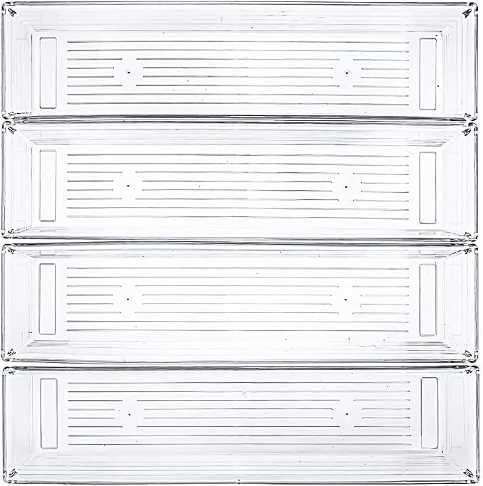 Kingrol 10 Pack 12 x 3 x 2 Inch Clear Drawer Organizer Trays, Desk Drawer Divider Storage Bins, Storage Box Set for Kitchen Bathroom Office Supplies - Image 3