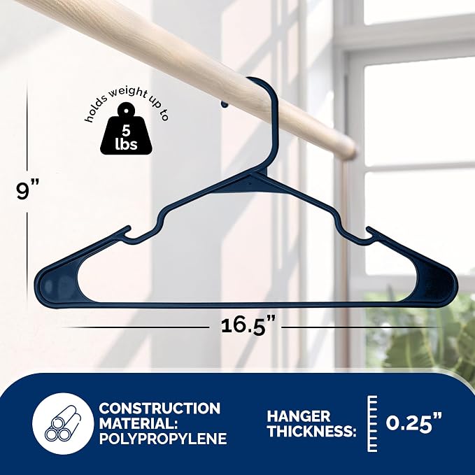 Closetselect Plastic Hangers 50 Pack - Space Saving Clothes Hangers, Made in USA, Durable & Strong Plastic Shirt & Coat Hanger with Notches & Shoulder Grooves, Non-Slip Hangers | Blue Sapphire - Image 3