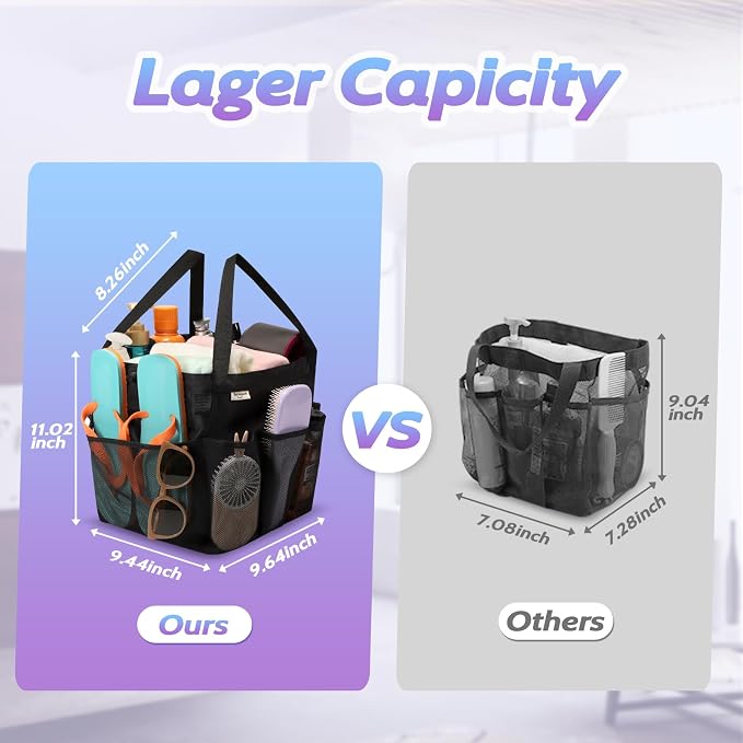 famichan Mesh Shower Caddy Portable, Dorm Room Essentials for College Students, Large Capacity with 8 Pockets Shower Bag for Camping,Swimming,Gym,Travel - Image 3