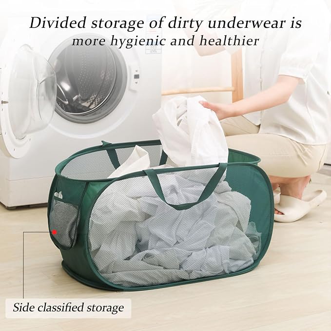100L Foldable Laundry Baskets 2 Pack, Extra Large Mesh Pop Up Laundry Hamper, Dirty Clothes Hamper with Handles, Pop-up Hampers for Laundry Travel. Dorm or Home Portable Clothes Baskets.Green 2H - Image 7