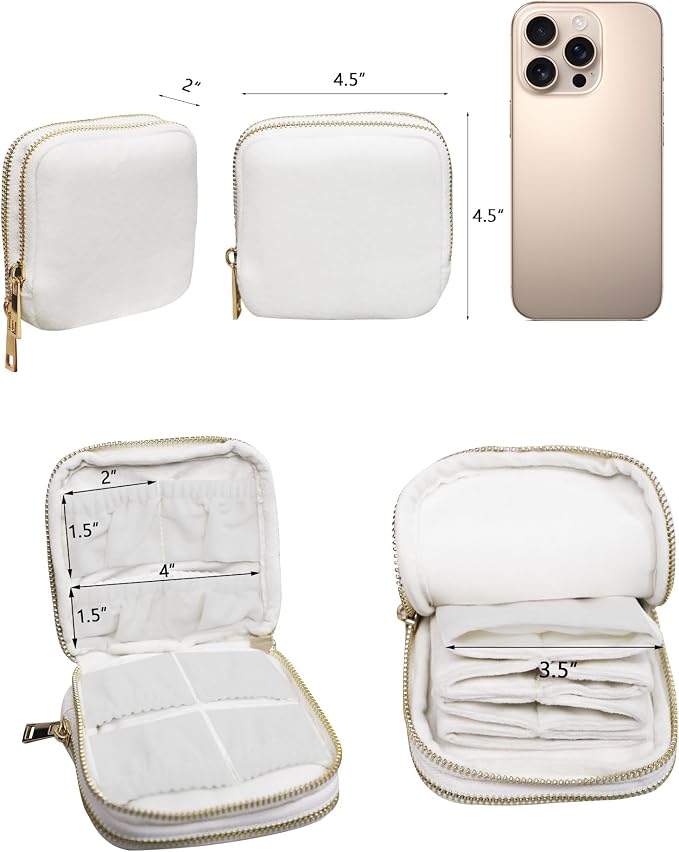 Stratalife Travel Jewelry Case Organizer 2-Layer Compact Storage Bag for Rings Earrings Necklace Bracelet Portable Velvet Jewelry Pouch with Zippers Travel Essential Gift for Women Cream White - Image 5