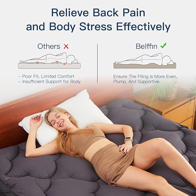 Belffin Pillow Top Mattress Topper California King Size, Mattress Pad Cover with 8-21 Inch Deep Pocket, Bed Mattress Protector for Back Pain Relief Soft Overfilled Down Alternative Filling, Grey