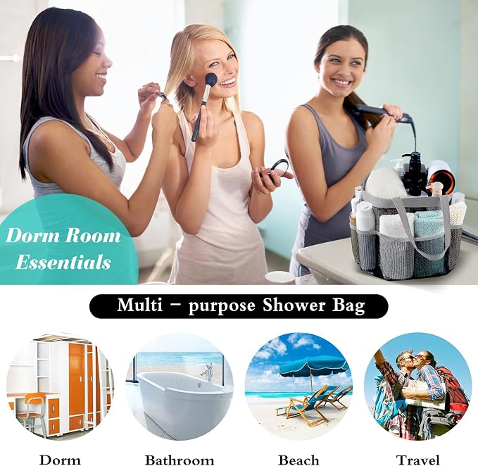 Attmu Mesh Shower Caddy Portable, Quick Dry Hanging Shower Tote Bag for College Dorm Room Essentials, Large Capacity Shower Caddy Dorm for Bathroom Gym Swimming - Image 5