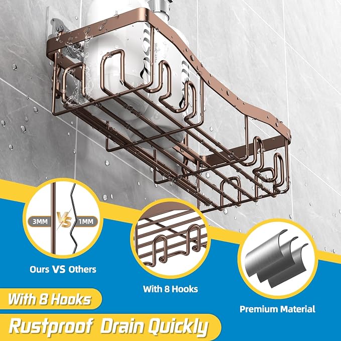 Youvip Adhesive Shower Caddy, No Drilling Bath Organizers 5 Pack, Rustproof Shelves with Soap Holder & Toothbrush Holder, Bathroom Organizers and Storage, Bronze - Image 5