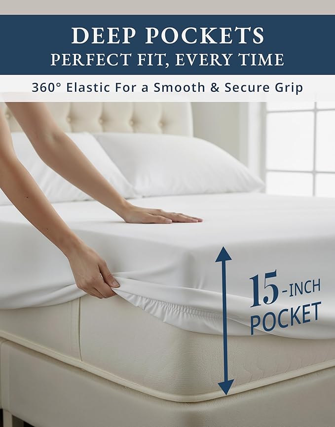LANE LINEN 100% Egyptian Cotton Full Size Bed Sheets, Soft & Comfy Luxury Hotel Style Thick Full Size Sheets, Fully Elasticized Reinforsed Seams No Pill Natural Cooling - White Sheets