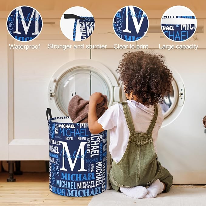 Custom Name Laundry Hamper, Personalized Laundry Basket with Name for Baby Boys Girls, Customized Collapsible Dirty Clothes Hamper Storage with Handles for Bedroom Bathroom Dorm Room Decor - Image 4