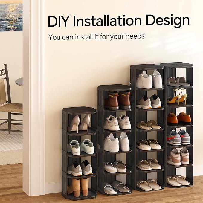 Kitstorack 10 Tiers Stackable Shoe Rack for Closet and Front Door Entrance - Free Standing Plastic Stand, Narrow Tall Vertical Organizer for Small Spaces Storage - Image 5