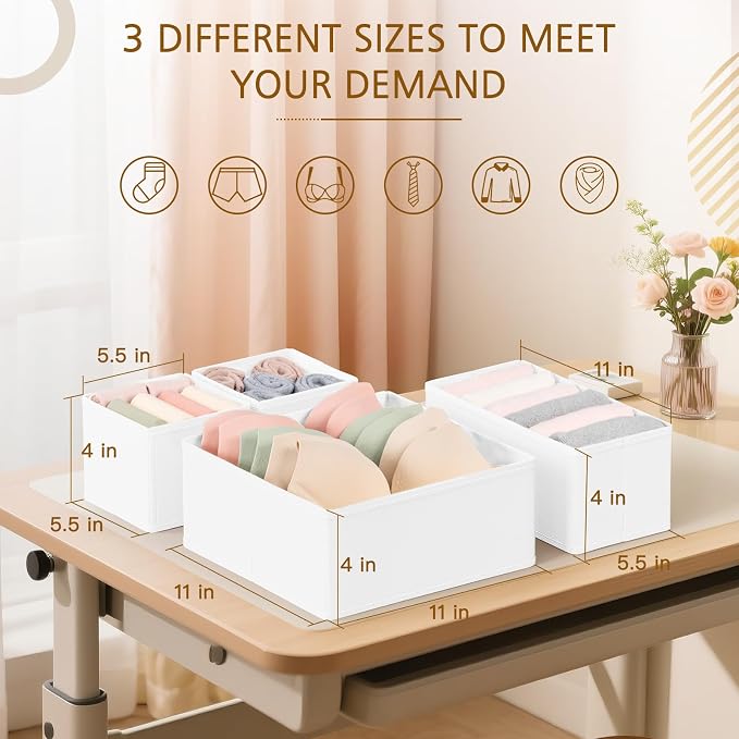 Criusia 26 Pack Drawer Organizer for Clothes, Foldable Dresser Dividers with 3 Sizes, Fabric Storage Bins – White - Image 2
