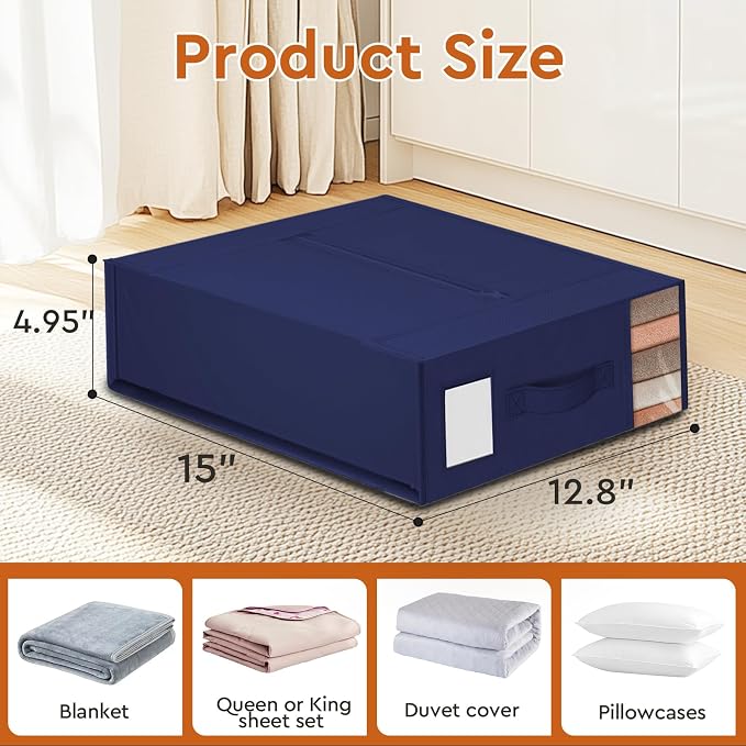 StorageTastic 8 Pack Bed Sheet Closet Organizers and Storage,Sturdy Foldable Storage Containers with Window and Label,Storage and Organization for Bedding Sheets,Duvet Covers,Blankets (Blue) - Image 2