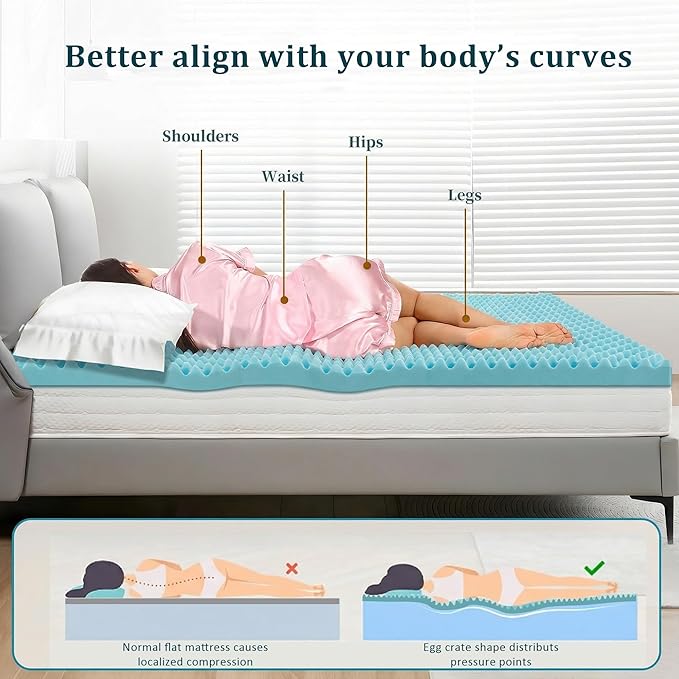 3 Inch Twin Mattress Topper, Memory Foam Mattress Topper Twin Size with Cooling Gel Egg Crate Matress Toppers, Breathable, CertiPUR-US Certified Dorm Essentials for College RV Apartment