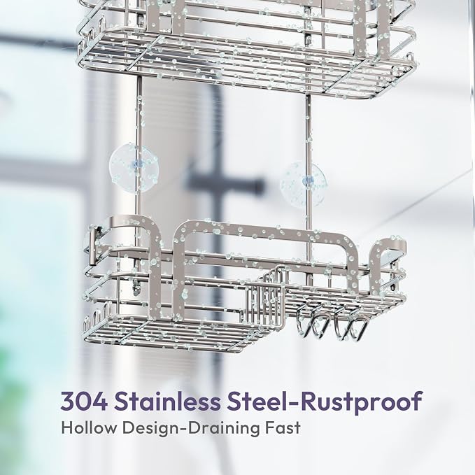 SWTYMIKI Shower Caddy Hanging Organizer - Over the Door Shower Caddy with Soap Holder, 11 Hooks, 2 Installation Ways, Stainless Steel Rustproof Bathroom Organizer, Sand Nickel - Image 7