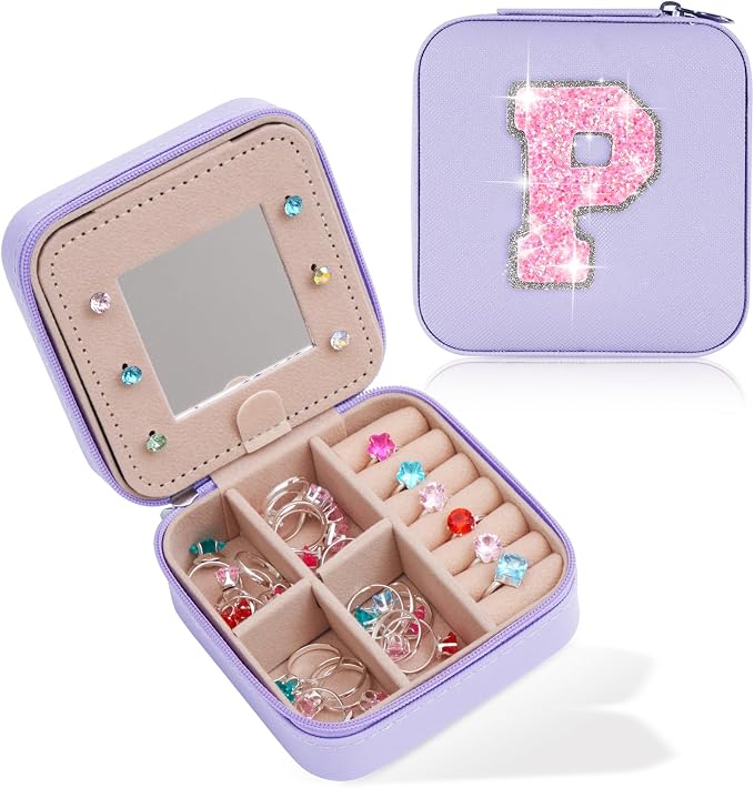 Uygafly Travel Jewelry Case - Personalized Jewelry Box for Women,Small Jewelry Organizer Cute Jewelry Organizers and Storage Aesthetic,Travel Essentials Birthday Gifts for Girls Women | Lavender,P by Uygafly