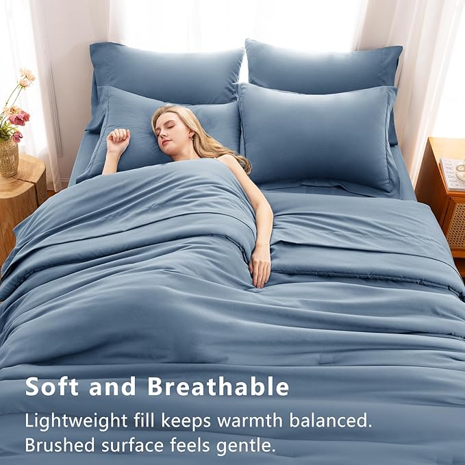 CozyLux Full Size Comforter Sets Grayish Blue, 7 Pieces Bed in a Bag Full Comforter Set with Sheets, Dusty Blue Luxury Soft Bedding Set with Down Alternative Comforter, Sheets, Pillowcases & Shams