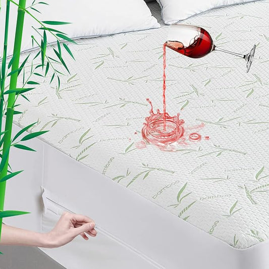 Parkdeny Waterproof Cooling Mattress Encasement, California King, Rayon from Bamboo, 5"-15"Deep, Noiseless, Washable