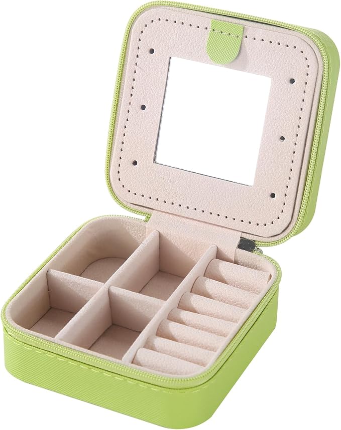 KElofoN Travel jewelry case Travel jewelry box Travel Jewelry Organizer Small Jewelry Organizer Box Gift for Girls Women with Mirror(Grass green) - Image 6