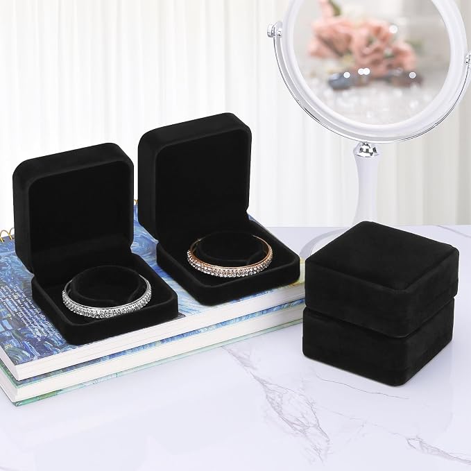 LETURE 4 Pieces Classic Velvet Bracelet Bangle Pendant Necklace Gift Box, Travel Jewelry Box Display Storage Case for Gift, Wedding, Engagement, Proposal, Birthday (Bracelet STYLE 1-4PCS) - Image 3