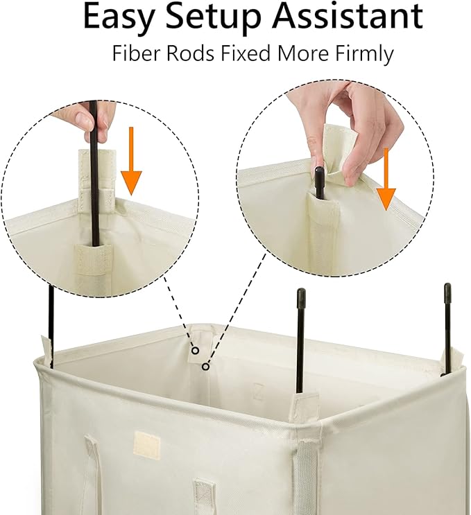 WOWLIVE 100L Laundry Hamper with Lid, Large Foldbale Laundry Basket with 2 Removable Bags and Handles, Tall Collapsible Dirty Clothes Hamper for Laundry Room, Bathroom, Dorm (Beige) - Image 7