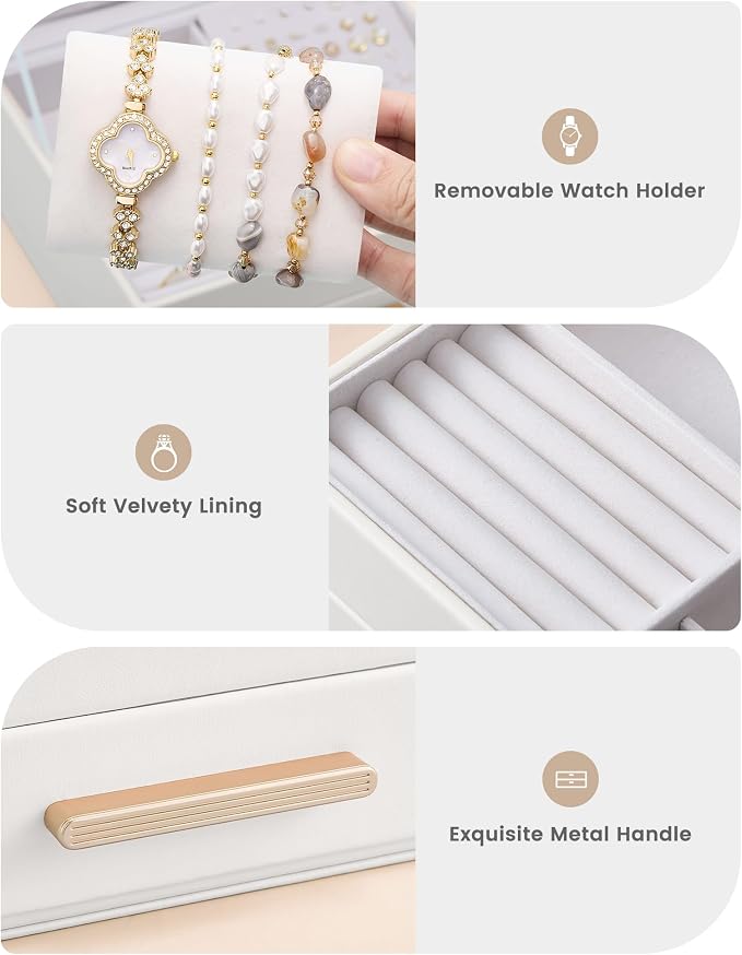 Lolalet 2-Layer Jewelry Box Organizer for Women Girls, Jewelry Storage Case Holder with Drawers for Necklaces Ring Earrings Bracelet Watch, Gifts Choice for Mom Mother’s Day -Beige - Image 5