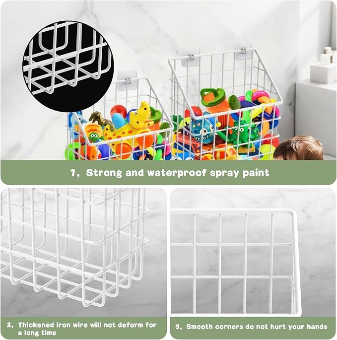 Greentainer 2 Pack Bath Toy Storage Organizer, Large Rustproof Metal Wire Basket, Wall Mounted Hanging Bathtub Holder, Bathroom Shower Caddy for Tub Toys & Toiletries - Image 5