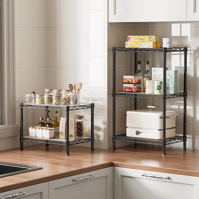SINGAYE 2 Small Shelves Kitchen Storage Shelf Wire Shelving Unit Metal Shelf Adjustable Organizers Storage Shelving for Office Pantry Black 12" D X 18" W X 12" H - Image 9