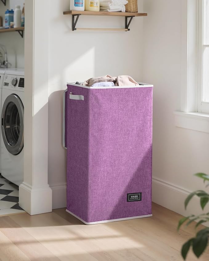 SOLEDI Laundry Hamper with Lid 100L Large & Tall Collapsible Laundry Basket, Clothes Hamper with Bag Removable Easy to Carry, Dirty Hampers for Bedroom, Bathroom, Dorm, College, Purple - Image 2
