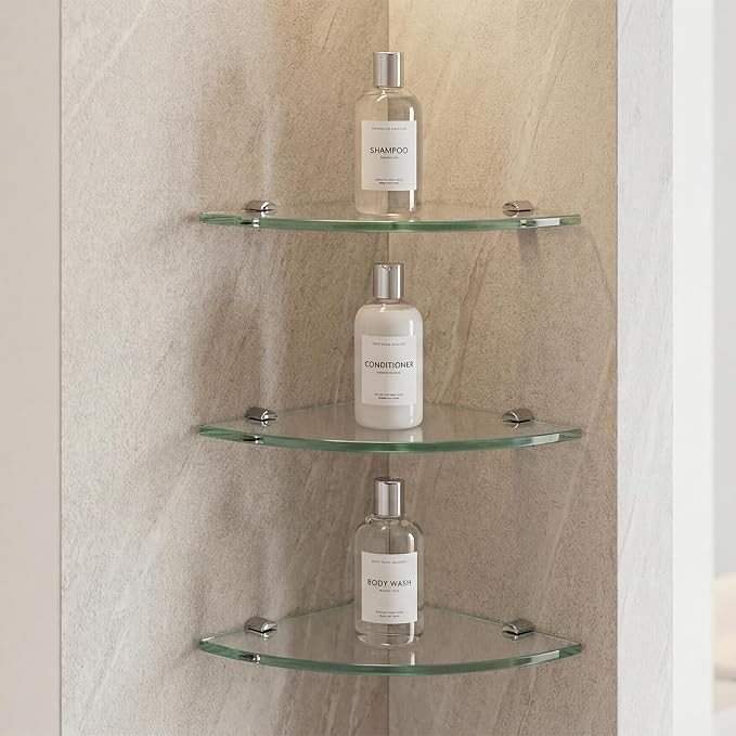 Kingrol 3 Pack Glass Bathroom Shower Shelves, Extra Thick Wall Mounted Shelves, Clear Floating Corner Shelves for Kitchen, Bathroom, Living Room, Office - Image 5