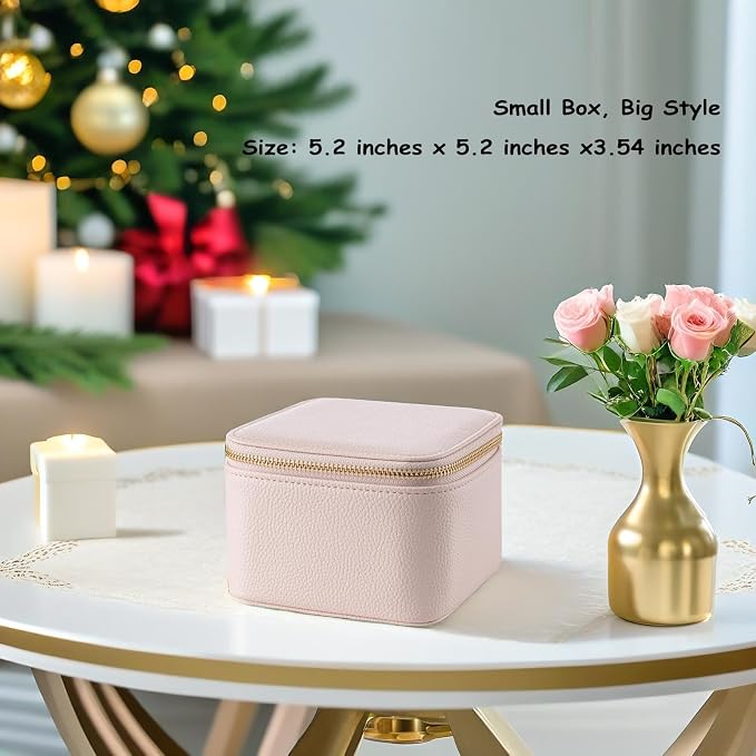 VLANDO Travel Jewelry Box Organizer – Portable PU Leather Jewelry Case with 6/8/12 Zippered Pouches, Compact Storage for Earrings Rings Necklaces Bracelets, Rosy Mauve - Image 4