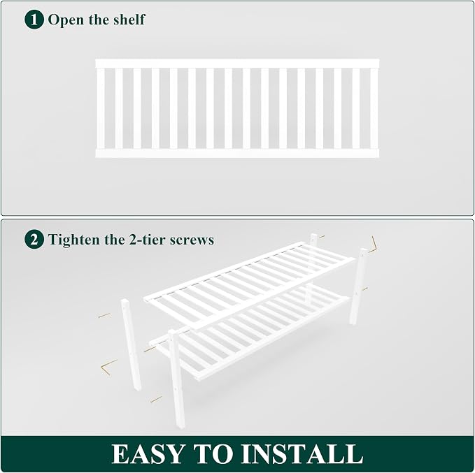 Smiry Shoe Rack, 3 Tier Long Bamboo Shoe Organizer, Stackable Free Standing Wooden Shoe Storage Shelf for Closet, Entryway, Front Door Entrance, White - Image 5