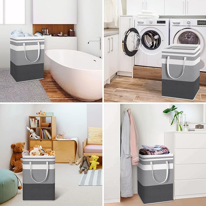 HomeHacks 4-Pack Large Laundry Basket,75L Each Waterproof, Freestanding Laundry Hamper, Collapsible Tall Clothes Hamper with Extended Handles for Clothes in the Dorm and Family-Gradient Grey - Image 6