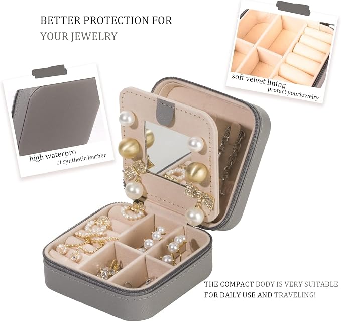 KElofoN 5 packTravel jewelry case Travel jewelry box Travel Jewelry Organizer Small Jewelry Organizer Box for Girls Women with Mirror (Grey-5) - Image 4